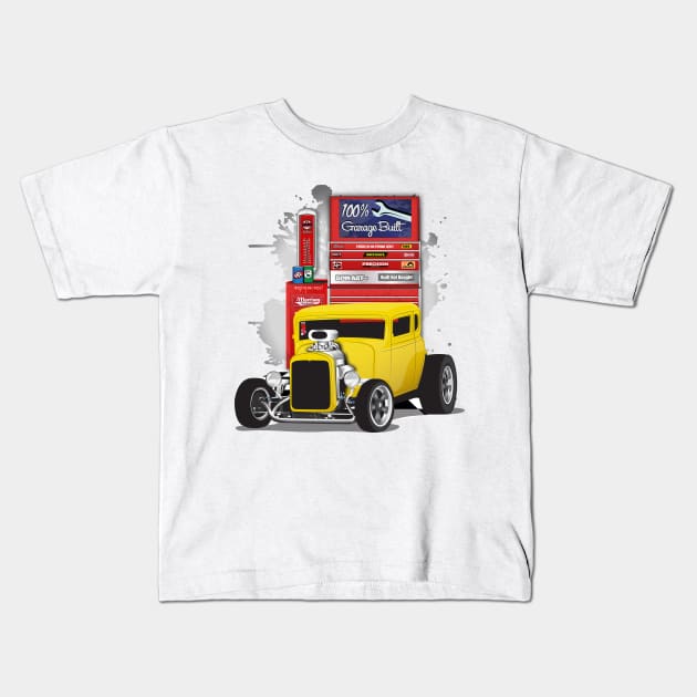 Yellow 1932 Chevy 5 Window Coupe Hot Rod Garage Built Print Kids T-Shirt by RPM-ART